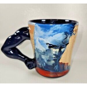 SUPERMAN ARM HANDLE MUG Six Flags Exclusive Jim Lee Art Style Metropolis Skyline